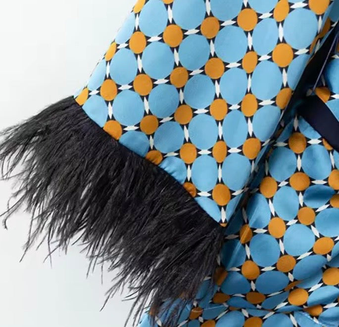 Conjunto seda formal/informal en tono azul.