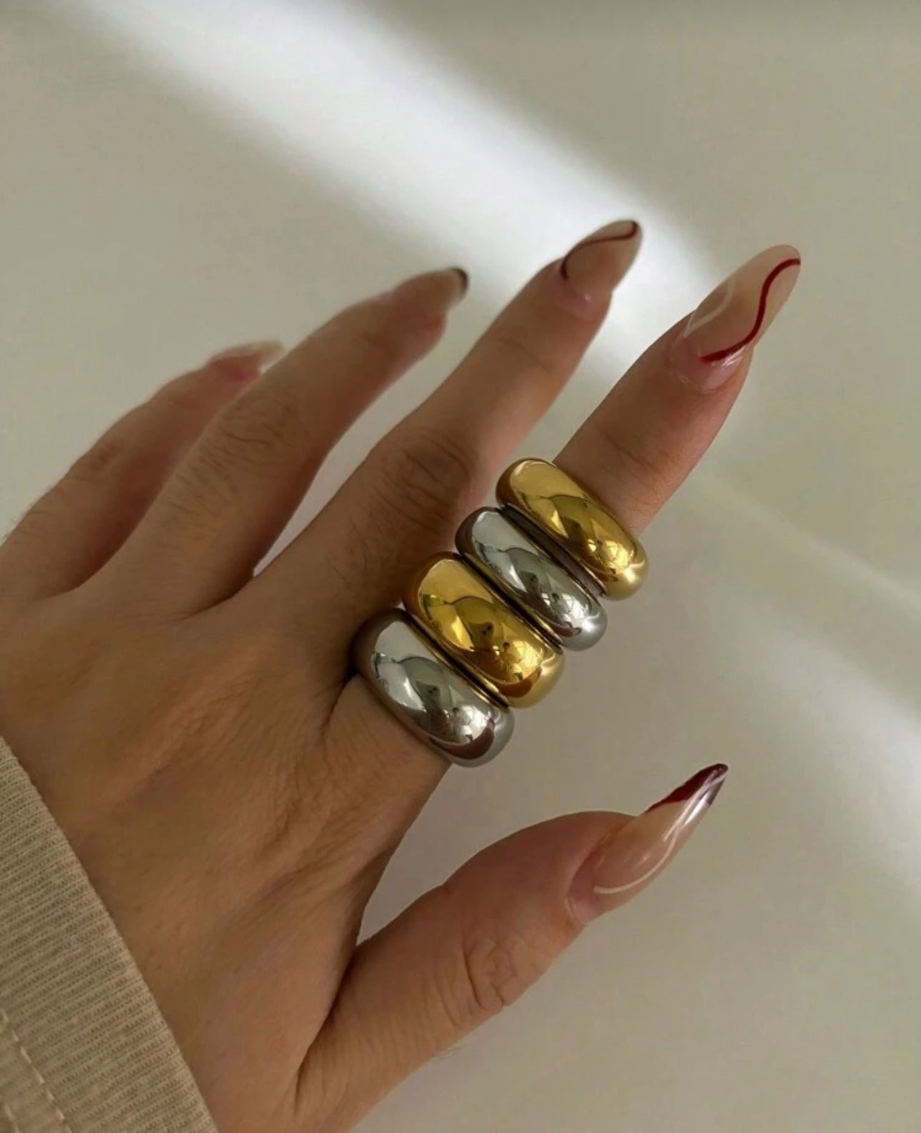 Anillo en mezcla de plata y dorado de acero inoxidable