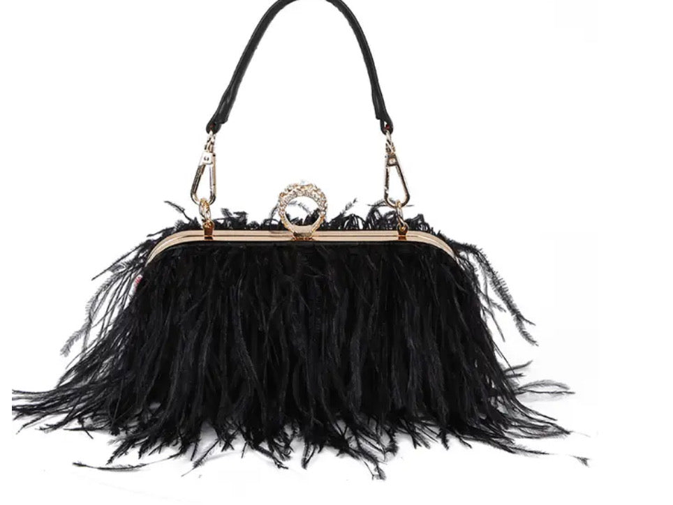 Cartera de piel/plumas de avestruz