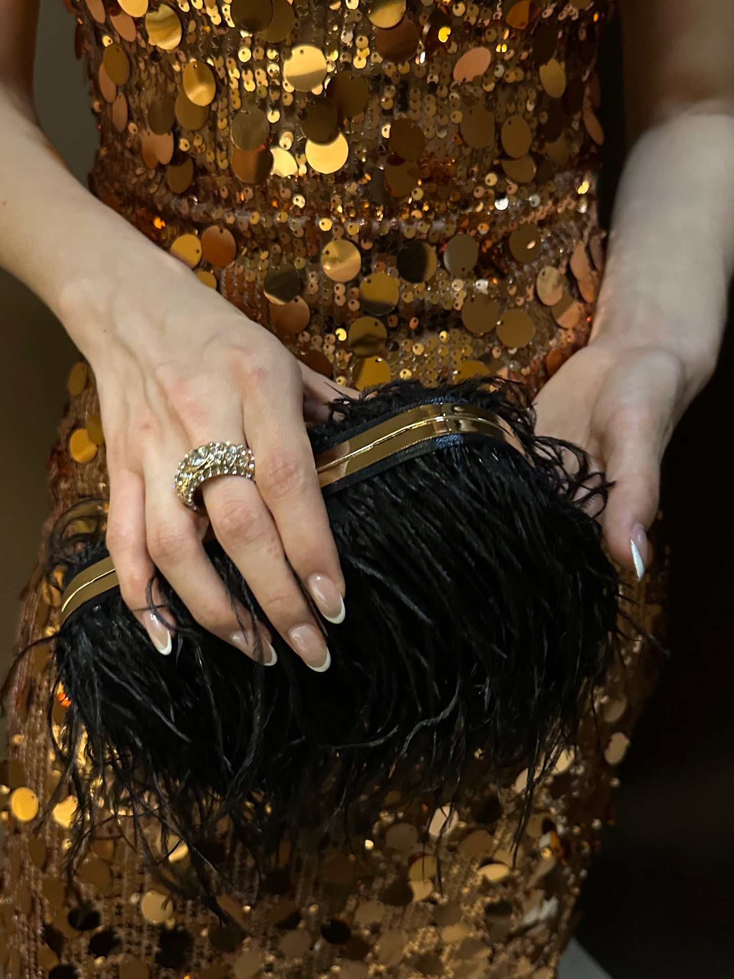 Cartera de piel/plumas de avestruz