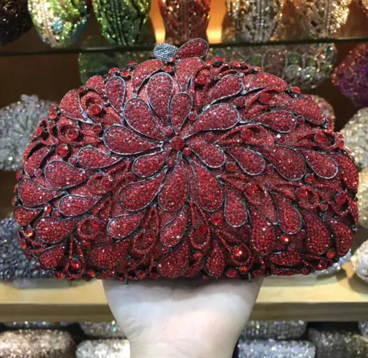 Cartera de mano con piedras de Color rojo vino