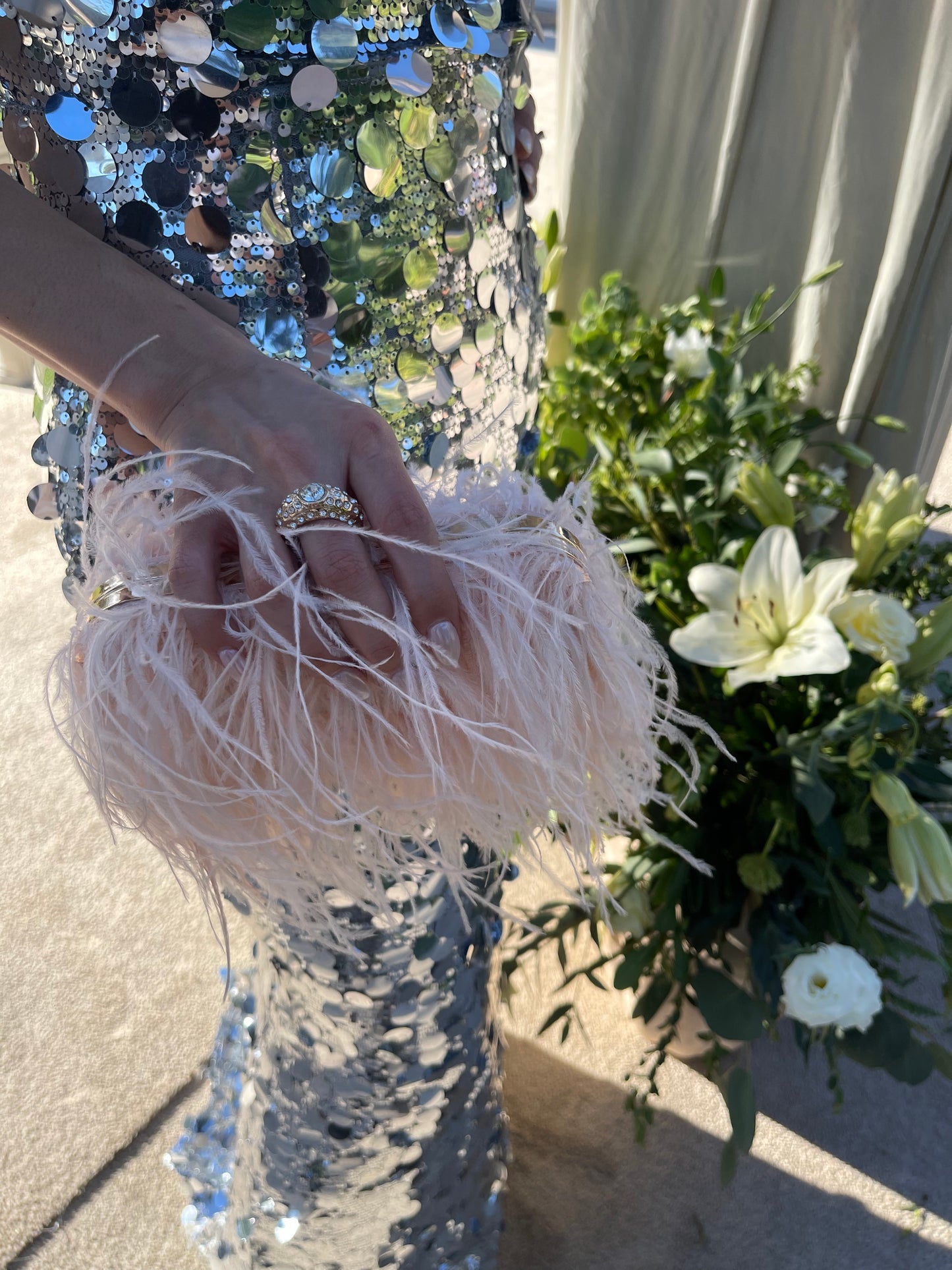 Cartera de piel/plumas de avestruz