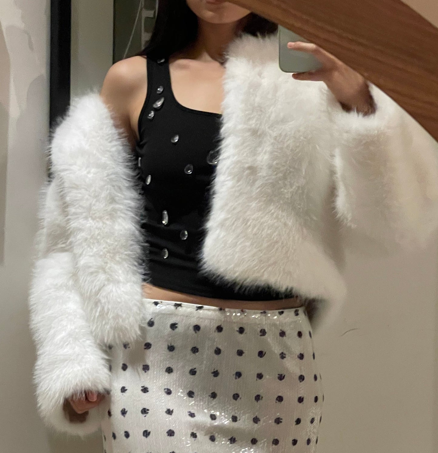 Falda MIDI de puntos blanco y negro en lentejuela