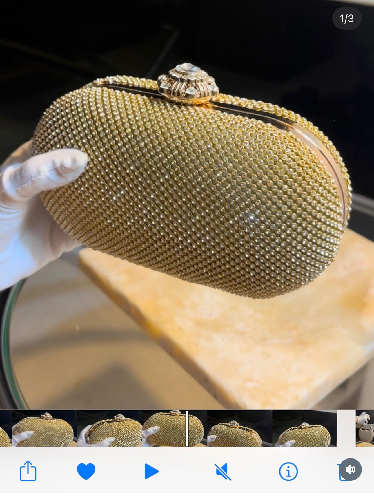 Bolso de noche con diamantes de imitación Plata/Dorado.
