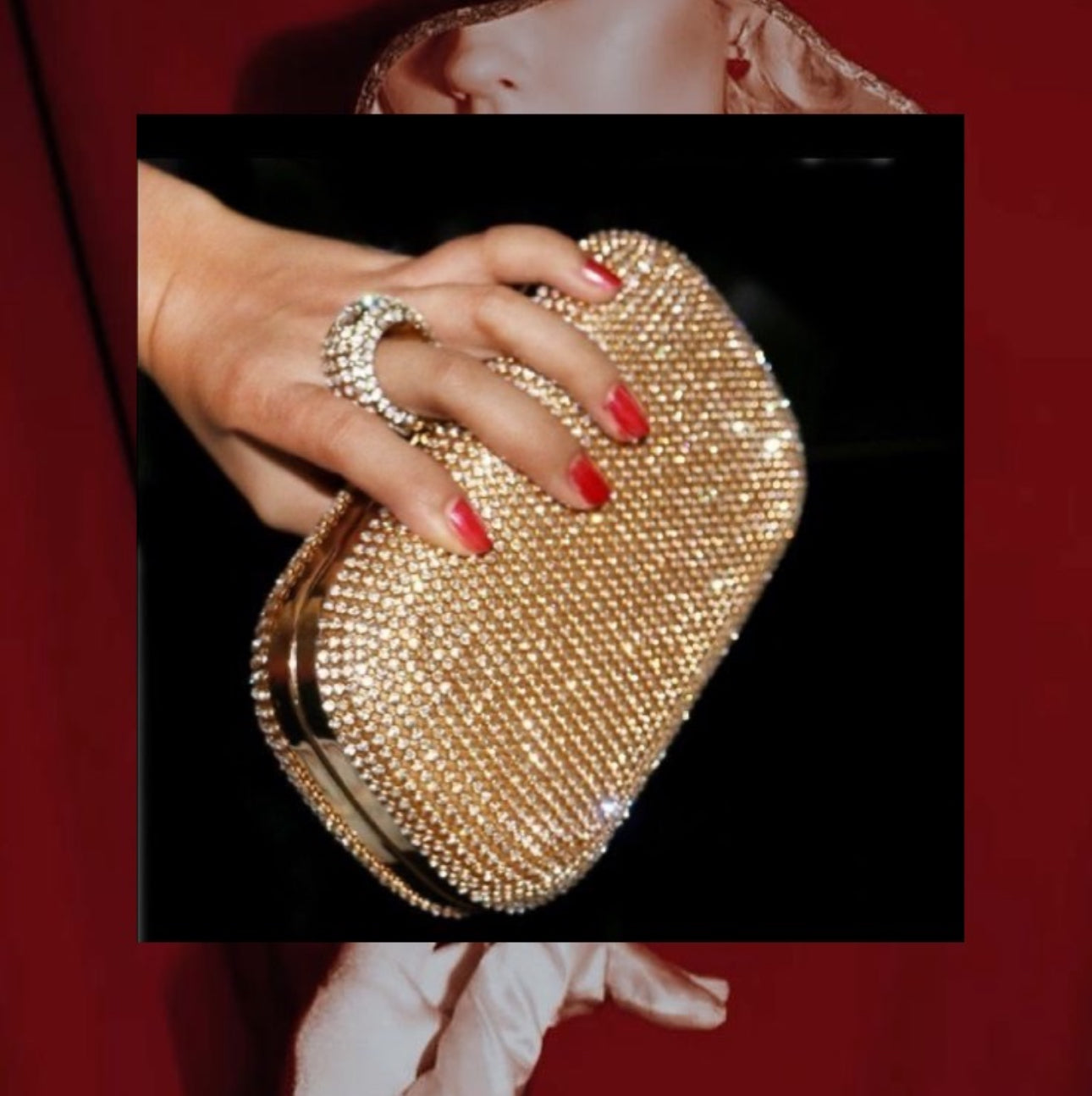 Bolso de noche con diamantes de imitación Plata/Dorado.