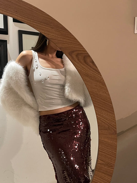 Falda MAXI lentejuelas en tono marrón