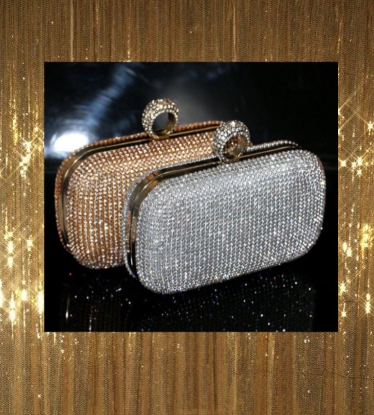 Bolso de noche con diamantes de imitación Plata/Dorado.