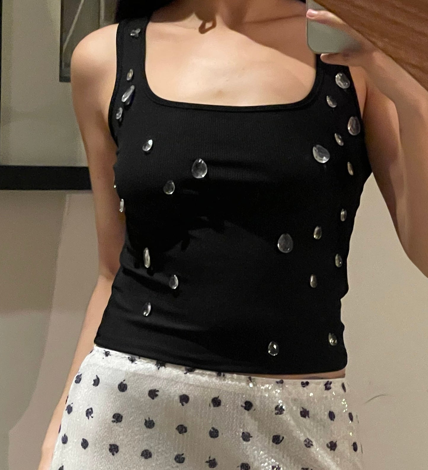 Falda MIDI de puntos blanco y negro en lentejuela