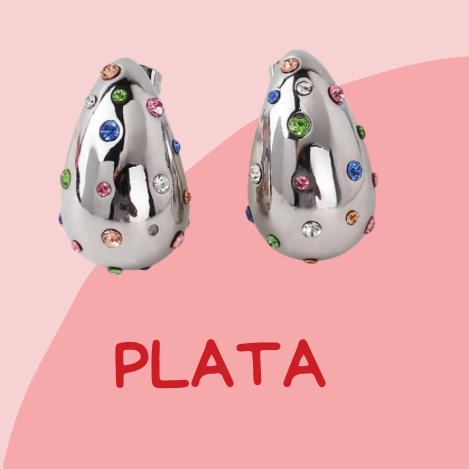 Aretes en forma de gota tono plateado con zirconias de colores
