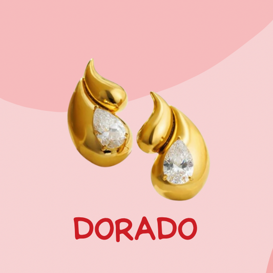 Aretes de acero inoxidable en forma de gota con zirconias en tono dorado
