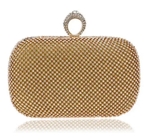 Bolso de noche con diamantes de imitación Plata/Dorado.