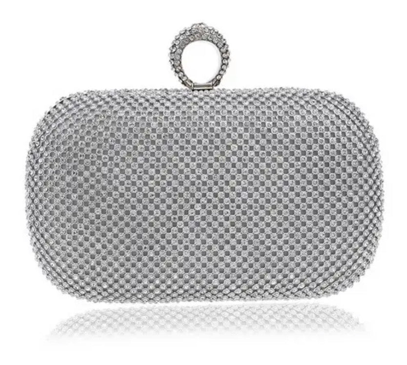 Bolso de noche con diamantes de imitación Plata/Dorado.