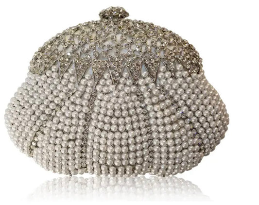 Bolsos de noche con cuentas de perlas blancas para mujer, bolsos de mano con diamantes de imitación.