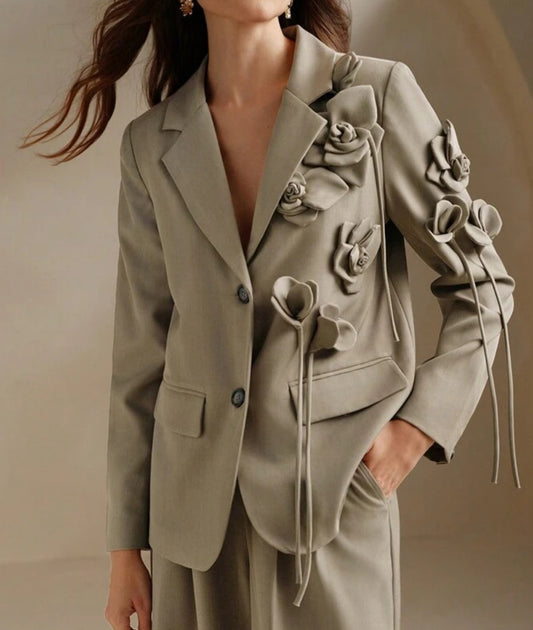 Blazer flores 3D gris