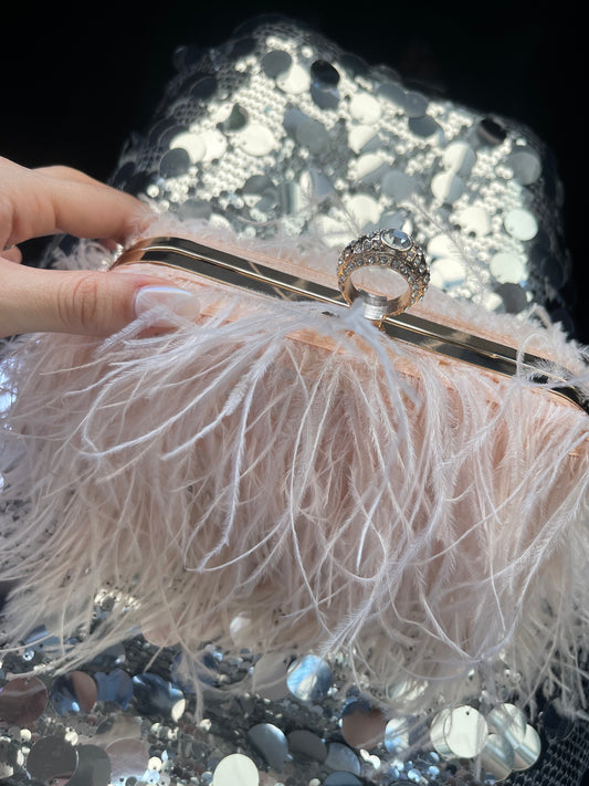 Cartera de piel/plumas de avestruz