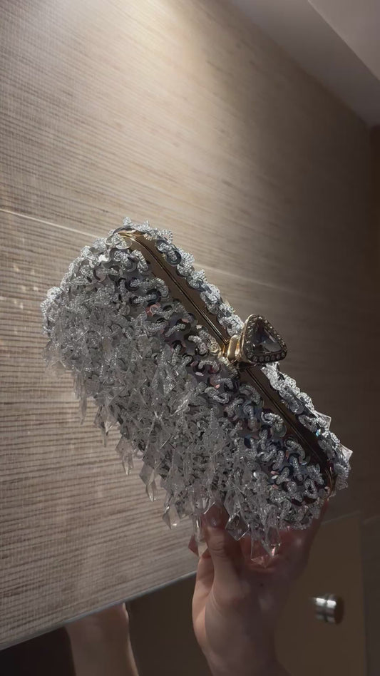 Bolso de noche de lujo con cuentas de lentejuelas para mujer, bandolera pequeña con cadena.